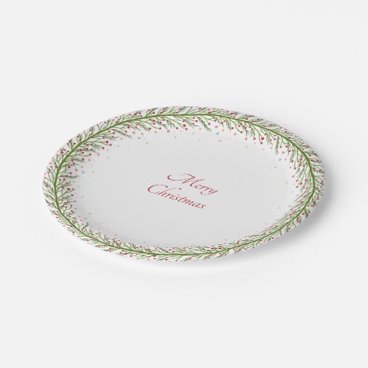 Einfaches rot-grünes Weihnachtsfest Pappteller (Schrägansicht)