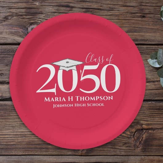 Einfaches Rotes Abschluss Personalisiert Pappteller