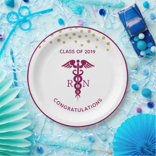 Einfaches rotes Caduceus Krankenzeichen Pappteller (Party)