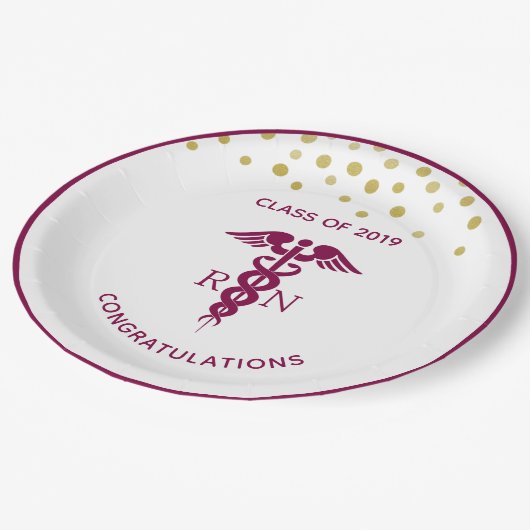 Einfaches rotes Caduceus Krankenzeichen Pappteller (Schrägansicht)