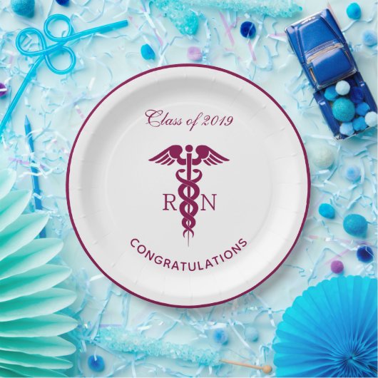 Einfaches rotes Caduceus Krankenzeichen Pappteller (Party)