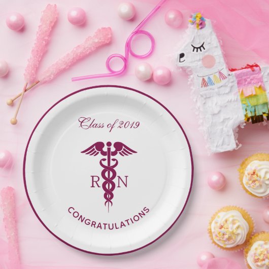 Einfaches rotes Caduceus Krankenzeichen Pappteller (Party)