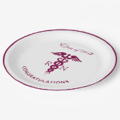 Einfaches rotes Caduceus Krankenzeichen Pappteller (Schrägansicht)