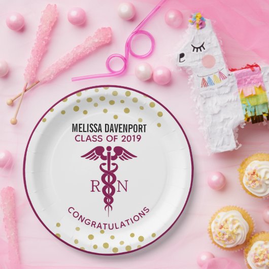 Einfaches rotes Caduceus Krankenzeichen Pappteller (Party)