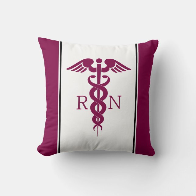 Einfaches rotes Caduceus RN Symbol mit Magenta Bor Kissen (Vorderseite)