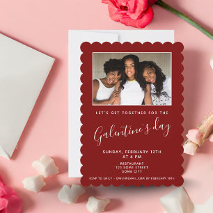 Einfaches rotes Galentine`s Day-Freundesfoto Einladung