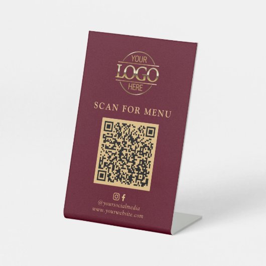 Einfaches rotes Geschäft-Logo Kontaktloser QR-Code Sockelschild (Vorderseite)