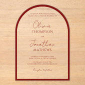 Einfaches Rotes Grenz-Skript Hochzeitsarsch Acryleinladungen (Vorderseite)