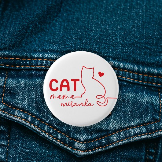 Einfaches rotes Herz Katzenmutter Muttertag Button