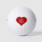 Einfaches Rotes Herz und Monogramm Golfball (Vorderseite)