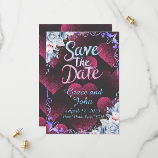 Einfaches rotes Herzthema Save the Date (Vorderseite/Rückseite Beispiel)