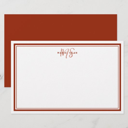 Einfaches rotes Scharlach-Minimalist-Monogramm mit Briefpapier (Vorne/Hinten)