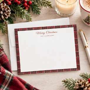 Einfaches rotes Tartan-Rand-Weihnachten Dankeskarte