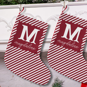 Einfaches rotes und weißes gestreiftes Monogramm N Kleiner Weihnachtsstrumpf