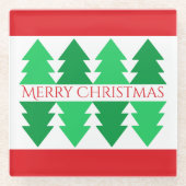 Einfaches rotes Weihnachtsdesign mit grünem Baum Glasuntersetzer (Vorderseite)
