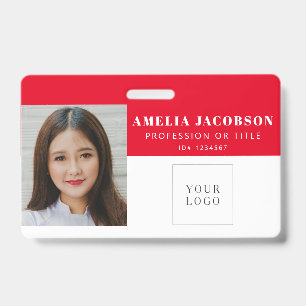 Einfaches rotes weißes Mitarbeiter-Foto-ID-Logo-Ba Ausweis