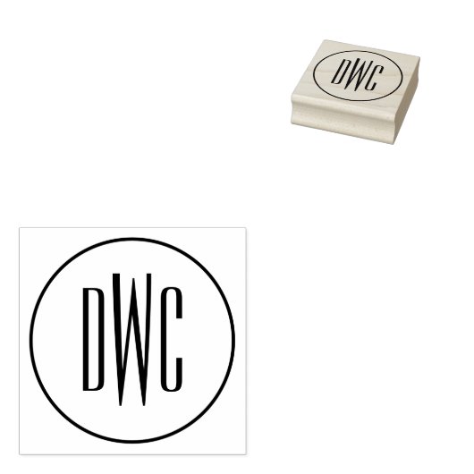 Einfaches Round Frame 3 Anfangsbuchstaben Monogram Gummistempel (Stempel)