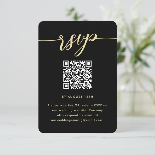 Einfaches RSVP für Schwarzweiß-Hochzeiten mit QR-C (Stehend Vorderseite)