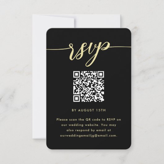 Einfaches RSVP für Schwarzweiß-Hochzeiten mit QR-C (Vorderseite)