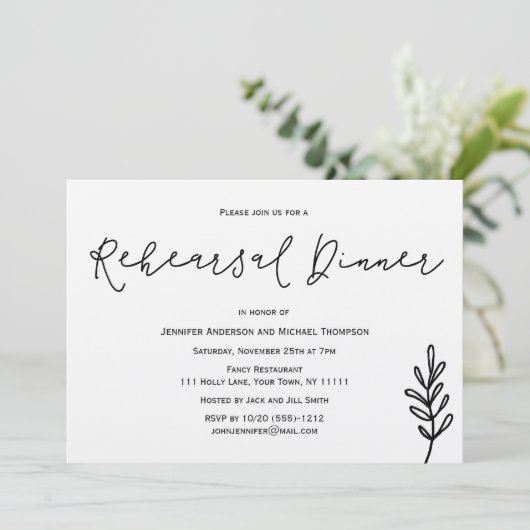 Einfaches rustikales Botanisches Leaf Probe Dinner Einladung (Stehend Vorderseite)