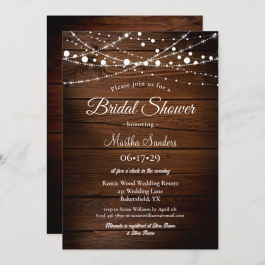 Einfaches rustikales Brautparty aus Holz und Strin Einladung (Vorne/Hinten)