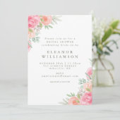 Einfaches rustikales, florales Pink Coral Brautpar Einladung (Stehend Vorderseite)