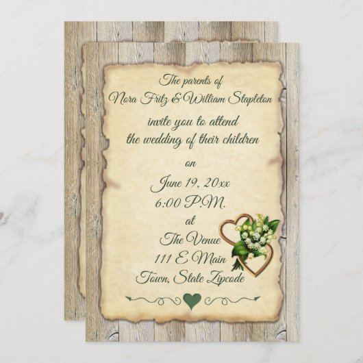 Einfaches rustikales Holz & altes Papier, Lilie &  Ankündigung (Vorne/Hinten)