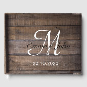 Einfaches rustikales Holz Monogram Wedding Gästebu Gästebuch (Vorderseite)