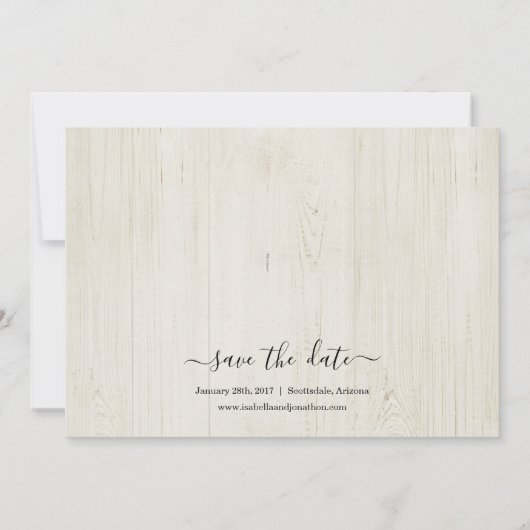 Einfaches rustikales Holz Save the Date Ankündigung (Rückseite)