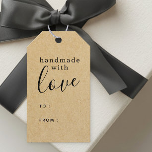 Einfaches Rustikales Kraft Handgemacht mit Liebe Geschenkanhänger