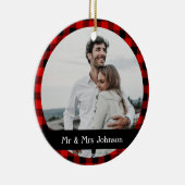 Einfaches rustikales Red Black Buffalo Kariertes F Keramik Ornament (Rechts)