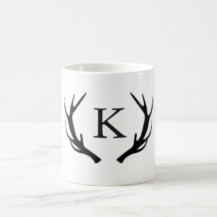 Einfaches rustikales Rotwild-Geweih-Monogramm Kaffeetasse