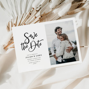 einfaches rustikales Skript-Foto Save the Date Kar Einladung