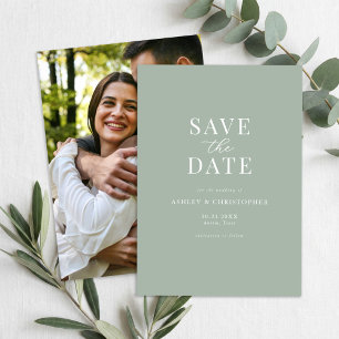 Einfaches Salbeigrün Elegante Foto-Hochzeit Save The Date