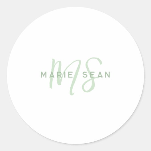 Einfaches Salbeigrün minimalistisches Monogramm Runder Aufkleber (Vorderseite)