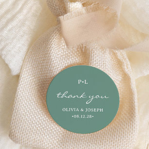 Einfaches Salbeigrün mit Monogramm   Hochzeit Runder Aufkleber