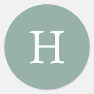 Einfaches Salbeigrün-Monogramm-Hochzeit Runder Aufkleber