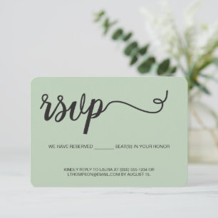 Einfaches Salbeigrün RSVP ohne postalisch Reservie Karte