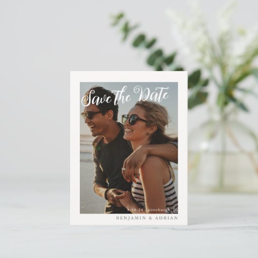 Einfaches Save the Date-Foto-Hochzeit Postkarte (Stehend Vorderseite)