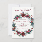 Einfaches, schick blumengeschmücktes Winterkranz r Save The Date (Vorderseite)