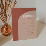 Einfaches schick peach terracotta arch menu sockelschild<br><div class="desc">Minimalistisch und doch auffällig: adoptier dieses leicht Retro-elegante typografische Design für Ihr Hochzeitsgeschoss mit modernem Bogendesign und Terrakotta- & Bronzefarben. Vollständig anpassbarer Text,  Farben und Hintergrund.</div>