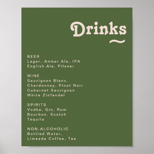 Einfaches Schild für das Retro Olive Green Wedding (Vorne)