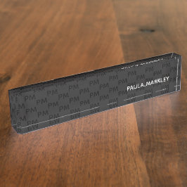 Einfaches Schlicht Schwarz Grau Modernes Monogramm Namensplakette
