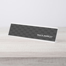 Einfaches Schlicht Schwarz Grau Modernes Monogramm Schreibtischnamensplakette