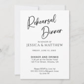 Einfaches, schlichtes Schwarz-Weiß-Probe-Dinner Einladung (Vorderseite)