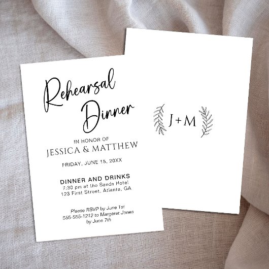 Einfaches, schlichtes Schwarz-Weiß-Probe-Dinner Einladung