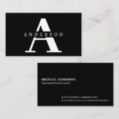 Einfaches Schriftart | Monogramm | Schwarz Visitenkarte (Vorne/Hinten)