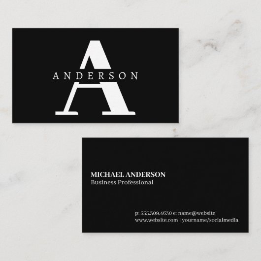 Einfaches Schriftart | Monogramm | Schwarz Visitenkarte (Vorne/Hinten)