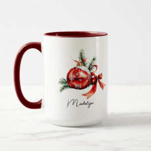 Einfaches Schriftzug-Wasserfarben-Weihnachtsorname Tasse