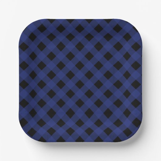 Einfaches Schwarz-Blau-Kariertes Muster Pappteller (Vorderseite)